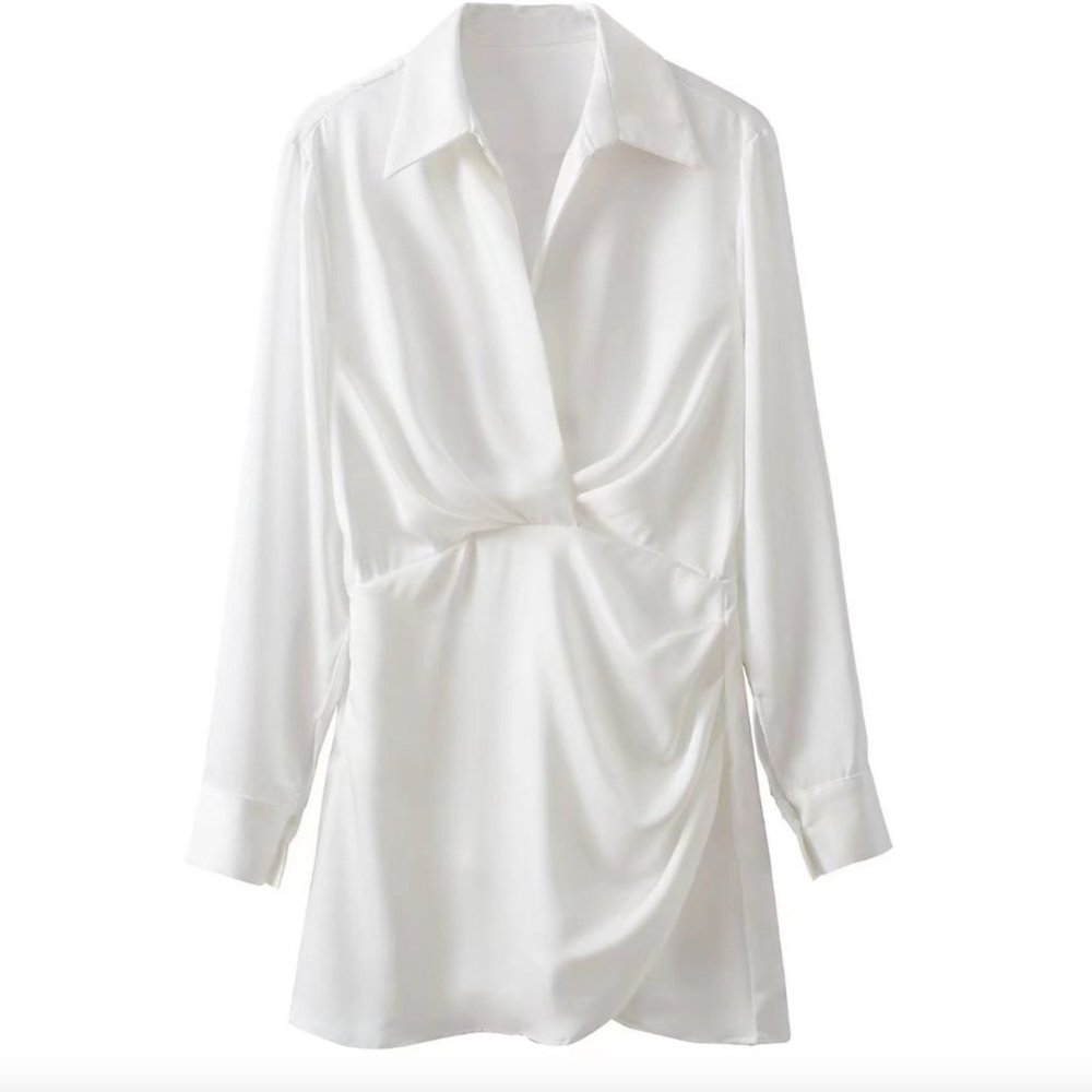 Zara - White Short Satin Effect Dress (XS)